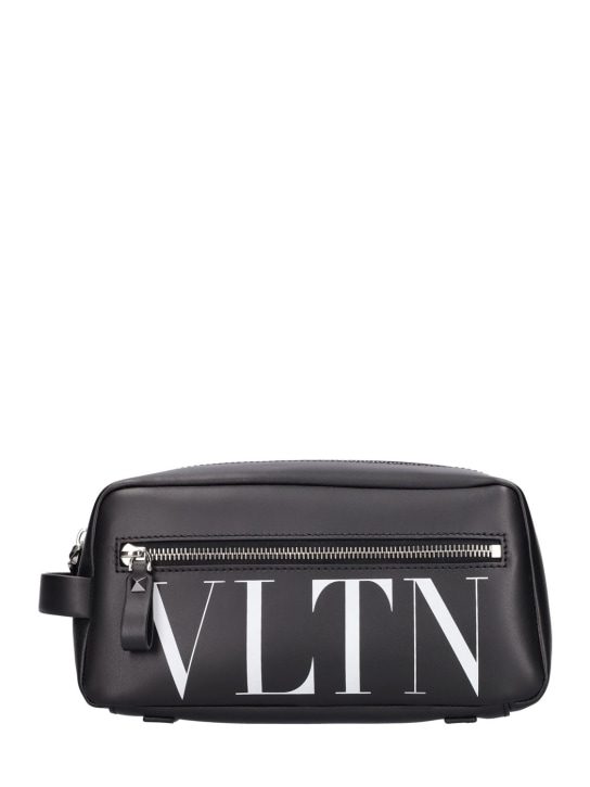 Valentino Garavani: VLTN medium leather toiletry bag - Black/White - men_0 | Luisa Via Roma