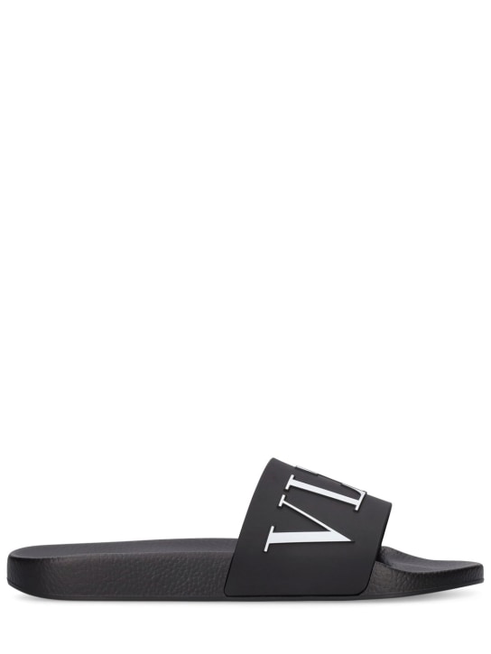 Valentino Garavani: VLTN logo slide sandals - Black/White - men_0 | Luisa Via Roma