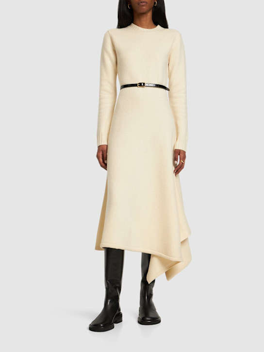 Jil Sander: アシンメトリーボイルドウールドレス - アイボリー - women_1 | Luisa Via Roma