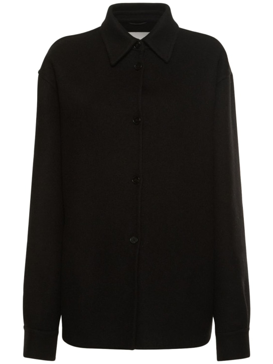 Jil Sander: 双面羊毛毡&安哥拉羊毛衬衫式夹克 - 黑色 - women_0 | Luisa Via Roma