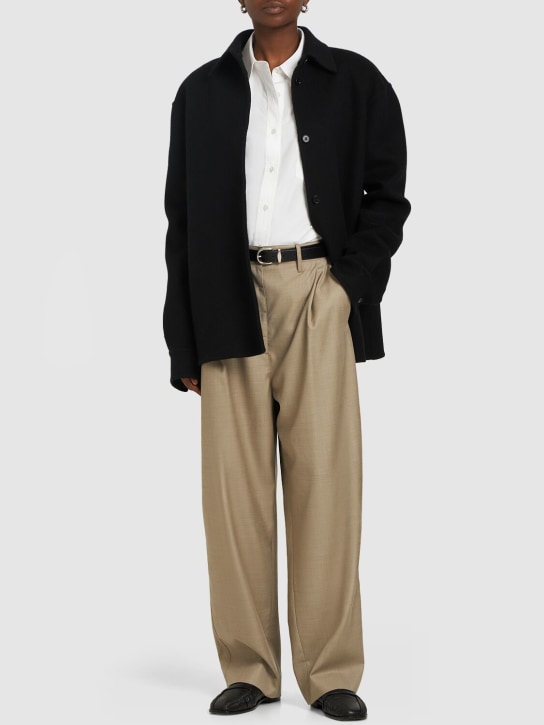 Jil Sander: 双面羊毛毡&安哥拉羊毛衬衫式夹克 - 黑色 - women_1 | Luisa Via Roma