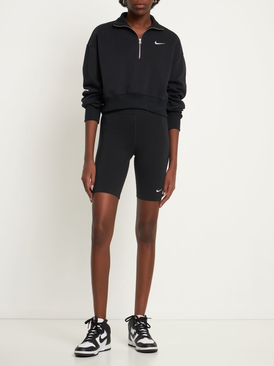 Nike: Cropped cotton blend 1/2 zip sweatshirt - Black - women_1 | Luisa Via Roma