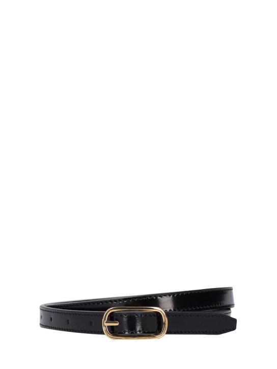 Toteme: 1.5cm Slim leather belt w/ oval buckle - Black - women_0 | Luisa Via Roma