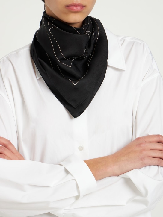 Toteme: Embroidered monogram silk scarf - Black - women_1 | Luisa Via Roma