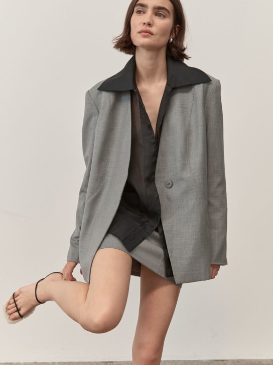 St. Agni: Curved seam wool blend blazer - Grey - women_1 | Luisa Via Roma