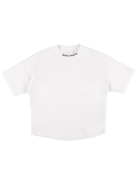 Palm Angels: T-shirt en jersey de coton à logo - Blanc - kids-boys_1 | Luisa Via Roma