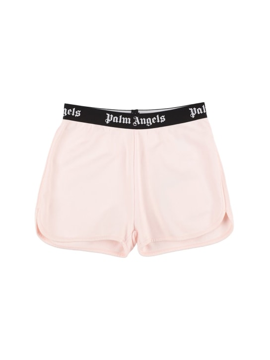 Palm Angels: Shorts in felpa di cotone con logo - Rosa Chiaro - kids-girls_0 | Luisa Via Roma