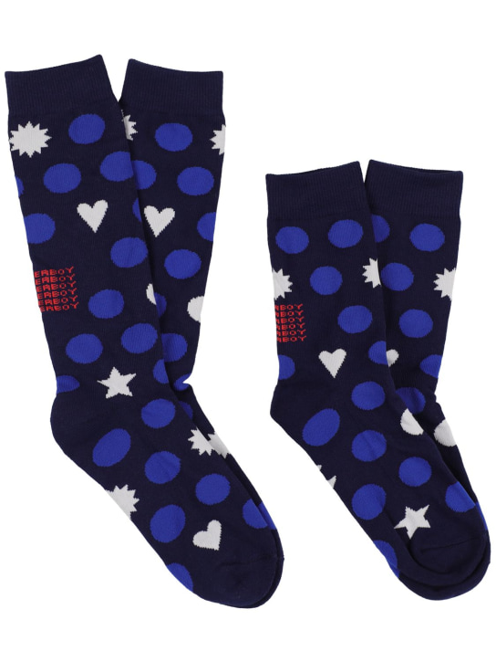 Charles Jeffrey LOVERBOY: Symbol print cotton blend socks - Blue - men_0 | Luisa Via Roma