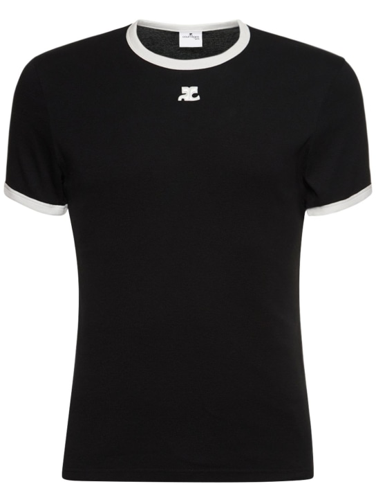 Courreges: Bumpy contrast jersey t-shirt - Siyah/Beyaz - men_0 | Luisa Via Roma