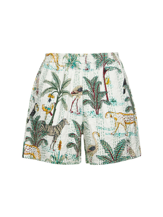 Harago: Printed & stitched Kantha cotton shorts - White - men_0 | Luisa Via Roma