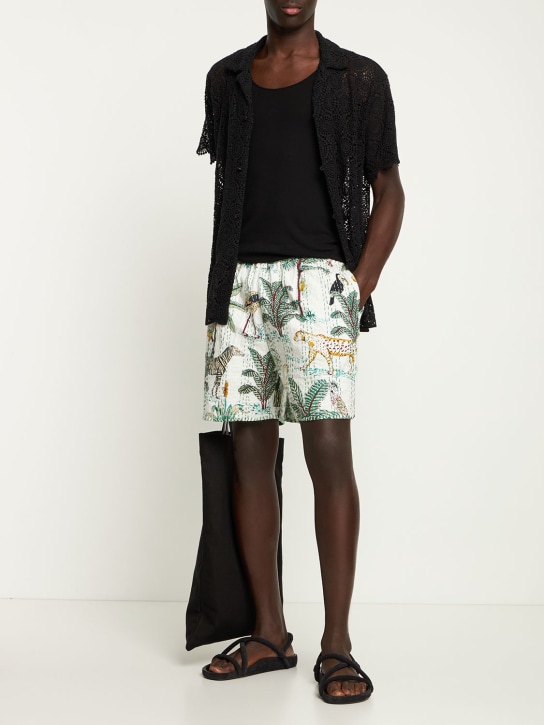 Harago: Printed & stitched Kantha cotton shorts - White - men_1 | Luisa Via Roma