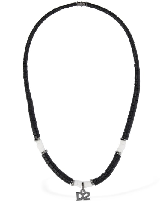 Dsquared2: D2 logo beaded choker necklace - Black/White - men_0 | Luisa Via Roma