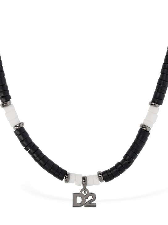 Dsquared2: D2 logo beaded choker necklace - Black/White - men_1 | Luisa Via Roma
