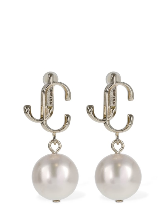 Jimmy Choo: JC imitation pearl drop earrings - Altın/Beyaz - women_0 | Luisa Via Roma