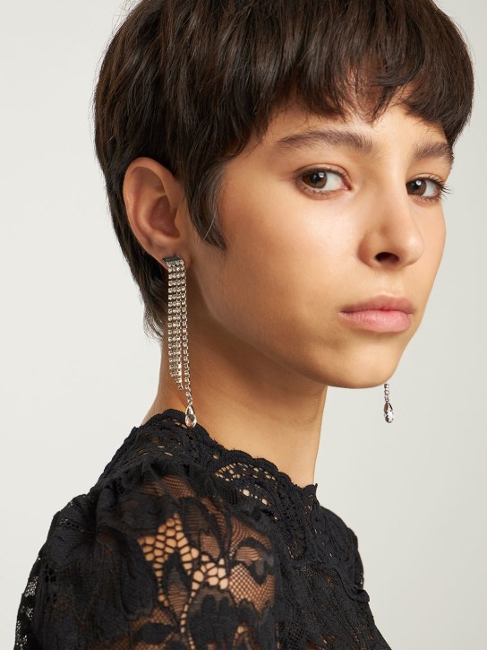 Jimmy Choo: Saeda crystal fringe drop earrings - Silver - women_1 | Luisa Via Roma