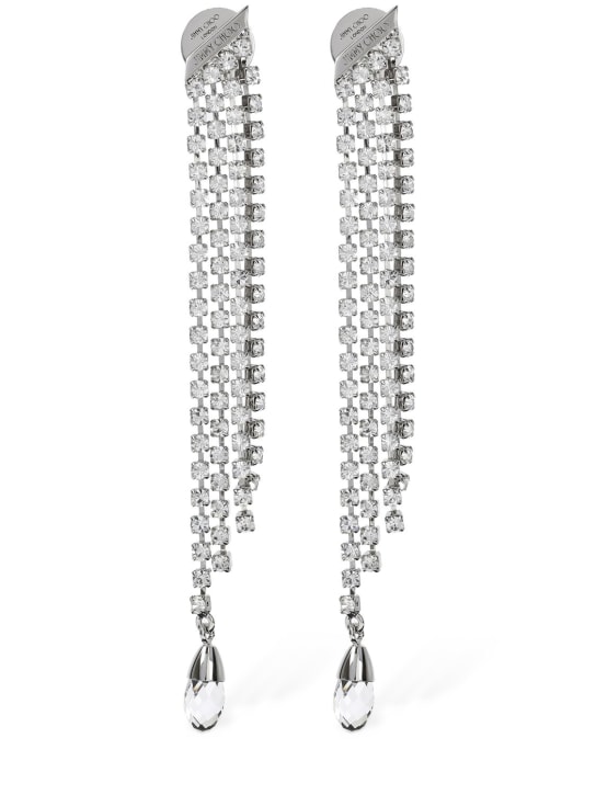 Jimmy Choo: Saeda crystal fringe drop earrings - Silver - women_0 | Luisa Via Roma