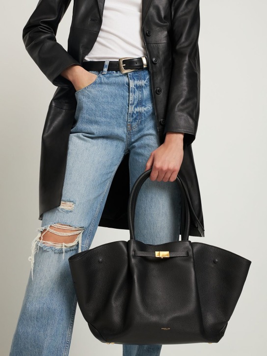 DeMellier: New York grain leather tote bag - Siyah - women_1 | Luisa Via Roma