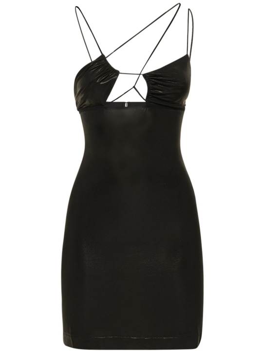 Nensi Dojaka: Glossy cutout asymmetric mini dress - Black - women_0 | Luisa Via Roma