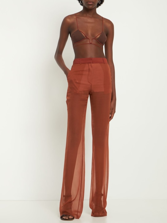 Nensi Dojaka: Silk georgette flared pants - Chestnut - women_1 | Luisa Via Roma