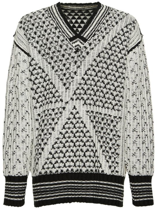 MM6 Maison Margiela: Reversible cotton jacquard knit sweater - Siyah/Beyaz - men_0 | Luisa Via Roma