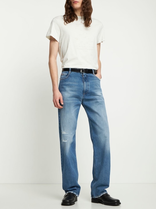 MM6 Maison Margiela: 22.5cm Straight cotton denim jeans - men_1 | Luisa Via Roma