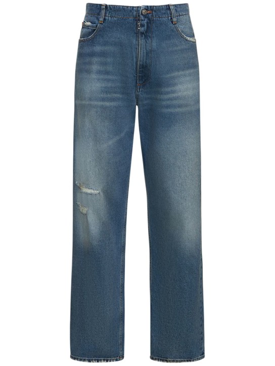 MM6 Maison Margiela: Jeans dritti in denim di cotone 22.5cm - men_0 | Luisa Via Roma