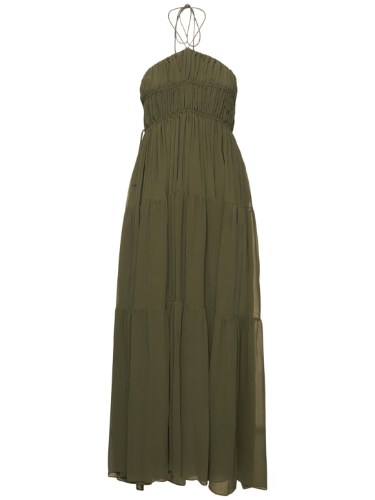 Matteau: Shirred halter neck long dress - Dark Green - women_0 | Luisa Via Roma