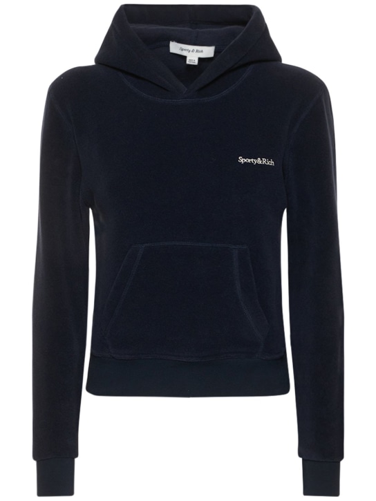 Sporty & Rich: Serif logo polar fleece hoodie - Navy - women_0 | Luisa Via Roma