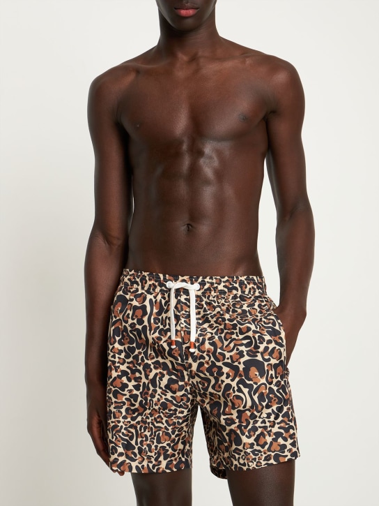 Sam Diego: Leopard print tech swim shorts - Brown - men_1 | Luisa Via Roma