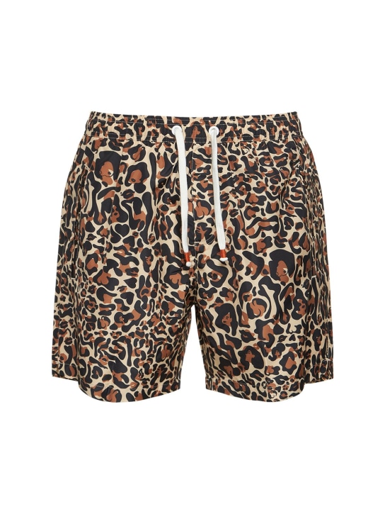 Sam Diego: Leopard print tech swim shorts - Brown - men_0 | Luisa Via Roma