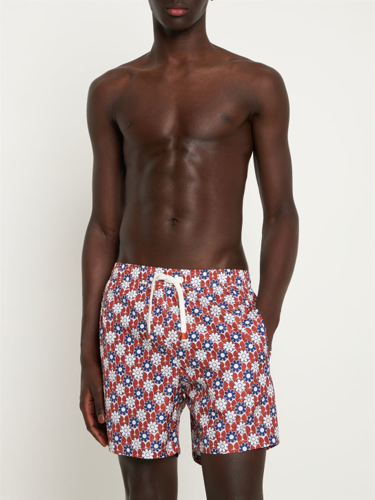 Sam Diego: Daisy print tech swim shorts - Red - men_1 | Luisa Via Roma