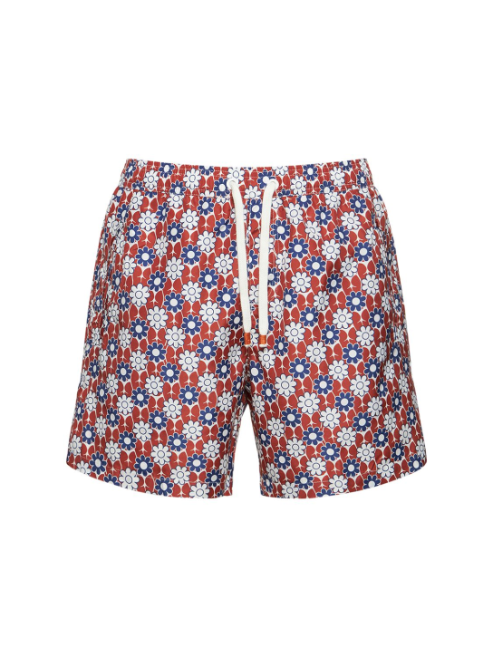 Sam Diego: Daisy print tech swim shorts - Red - men_0 | Luisa Via Roma