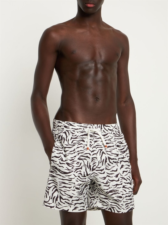 Sam Diego: Tiger print tech swim shorts - White - men_1 | Luisa Via Roma