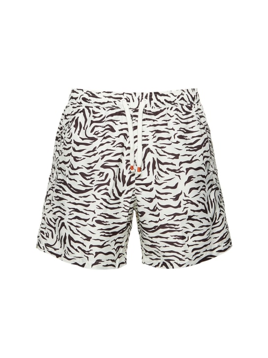 Sam Diego: Tiger print tech swim shorts - White - men_0 | Luisa Via Roma