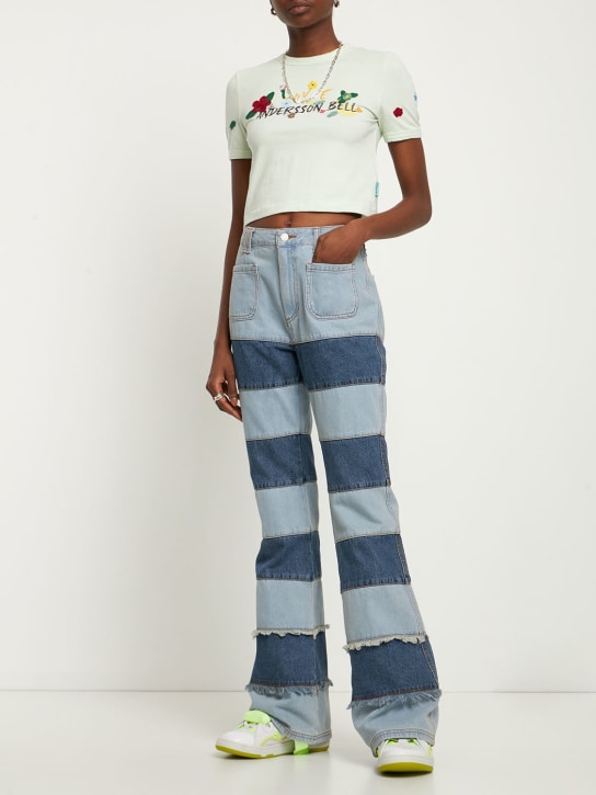 Andersson Bell: Dasha flower garden logo cotton t-shirt - Green - women_1 | Luisa Via Roma