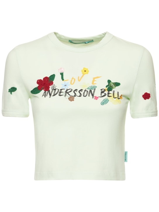Andersson Bell: Dasha flower garden logo cotton t-shirt - Green - women_0 | Luisa Via Roma