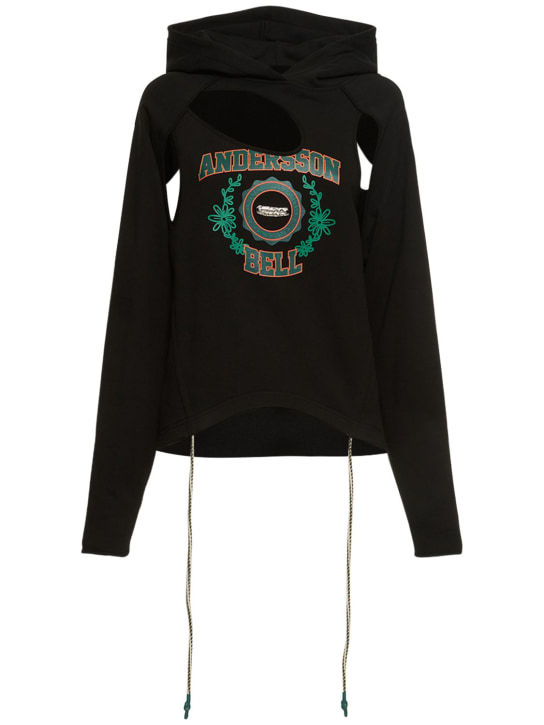 Andersson Bell: Authentic logo cut out cotton hoodie - Black - women_0 | Luisa Via Roma