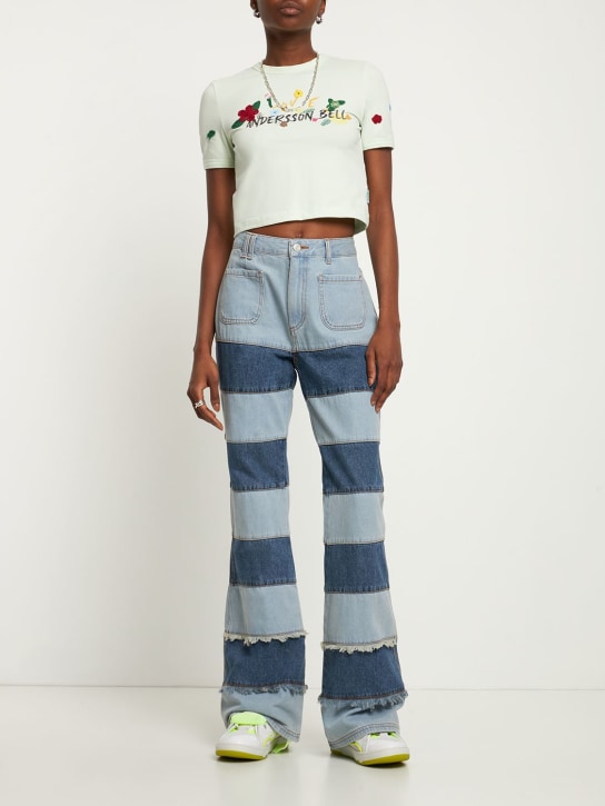 Andersson Bell: Mahina block patchwork straight jeans - Blue - women_1 | Luisa Via Roma
