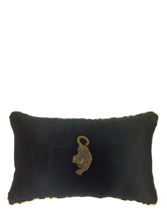 Les Ottomans: Embroidered velvet cushion - Black - ecraft_0 | Luisa Via Roma