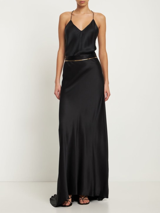 Nili Lotan: Eleonore slip satin silk long skirt - Black - women_1 | Luisa Via Roma