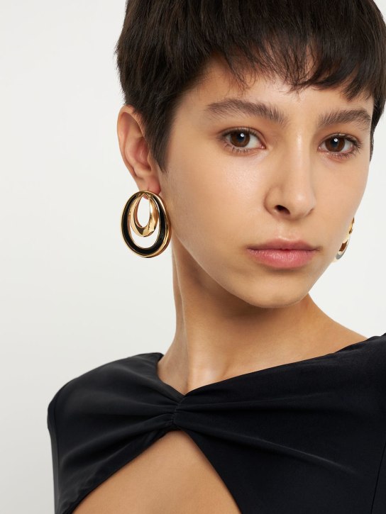 Pucci: Rombi enameled clip-on earrings - Altın/Siyah - women_1 | Luisa Via Roma