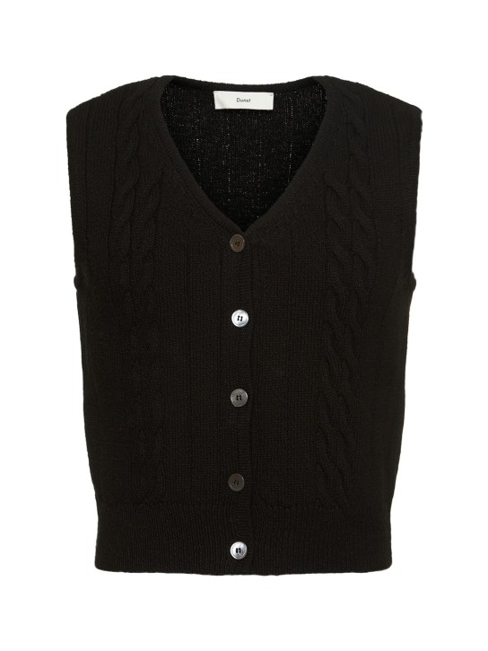 Dunst: Buttoned cotton cable knit vest - Black - men_0 | Luisa Via Roma