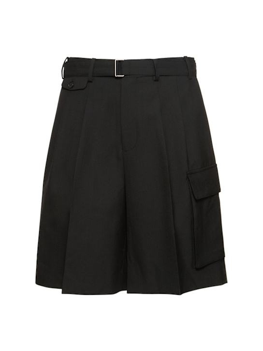 Dunst: Belted multi pocket wool blend shorts - Black - men_0 | Luisa Via Roma