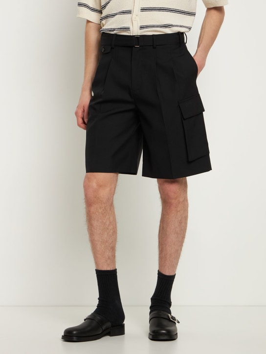 Dunst: Belted multi pocket wool blend shorts - Black - men_2 | Luisa Via Roma