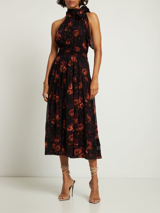Ulla Johnson: Vestido midi de seda estampado - Negro/Rojo - women_1 | Luisa Via Roma