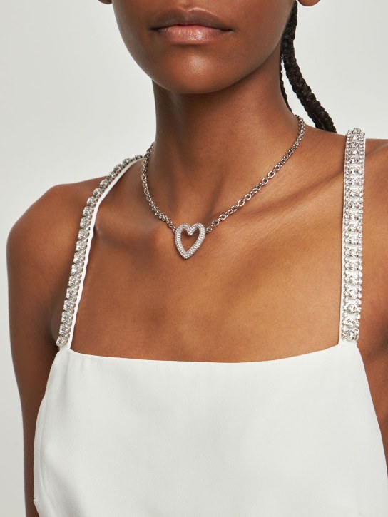 Mach & Mach: Single crystal heart collar necklace - Gümüş - women_1 | Luisa Via Roma