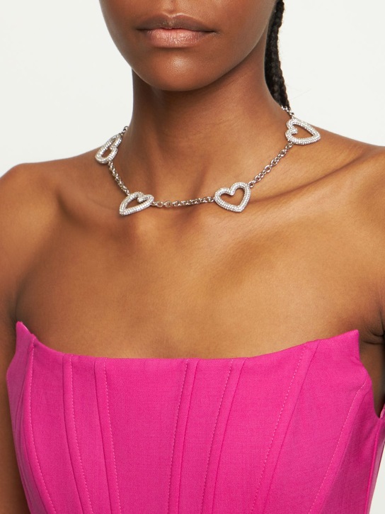 Mach & Mach: Multiple crystal heart collar necklace - Silver - women_1 | Luisa Via Roma