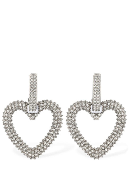 Mach & Mach: Crystal heart shape earrings - Silver - women_0 | Luisa Via Roma