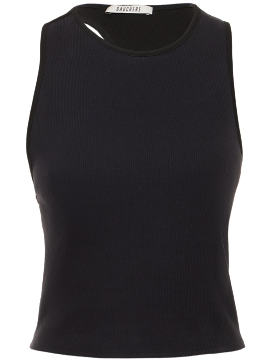 Gauchere: Asymmetric cotton blend tank top - Navy/Black - women_0 | Luisa Via Roma