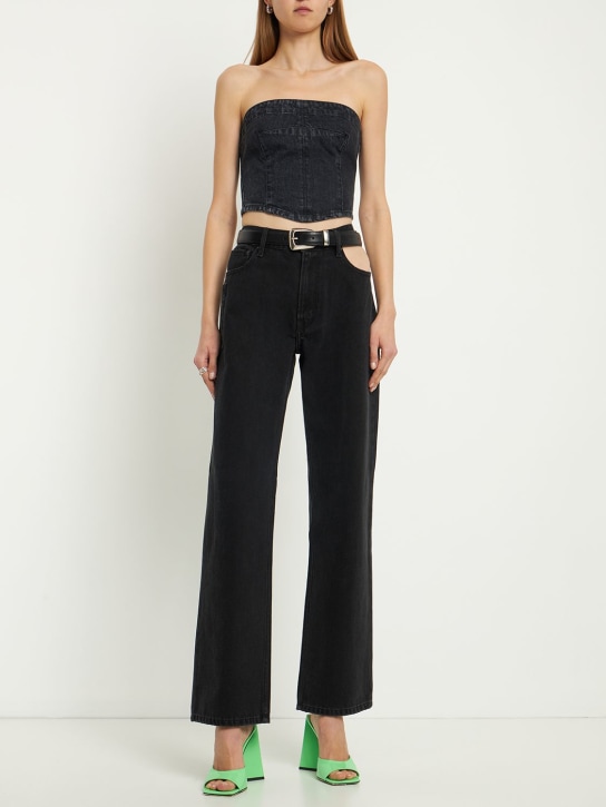 Gauchere: Jean ample en denim de coton ajouré - Noir - women_1 | Luisa Via Roma